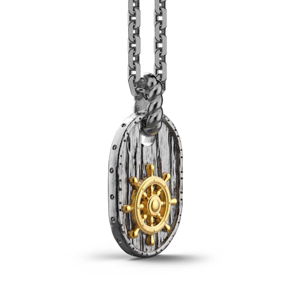 collana zancan in argento brunito con timone