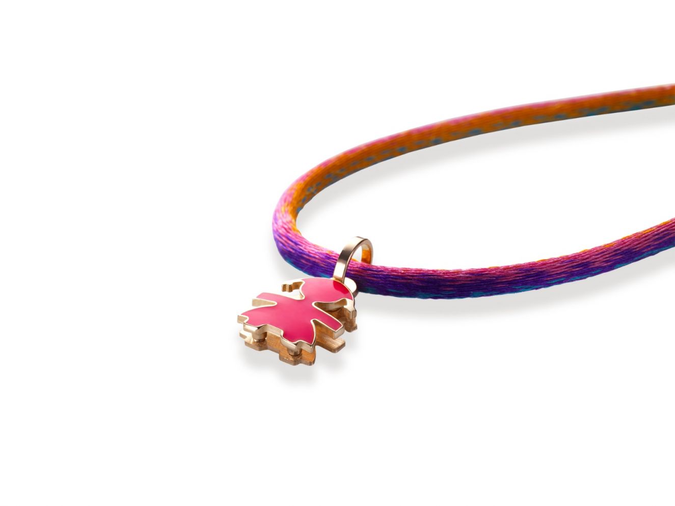 le bebe - ciondolo bimba oro rosa e smalto fucsia