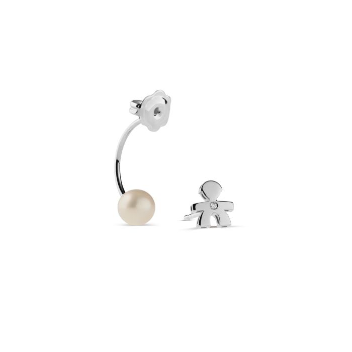 le bebe - mono orecchino le perle con sagoma bimbo in oro bianco e diamante
