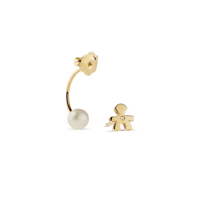 le bebe - mono orecchino le perle con sagoma bimbo in oro giallo e diamante