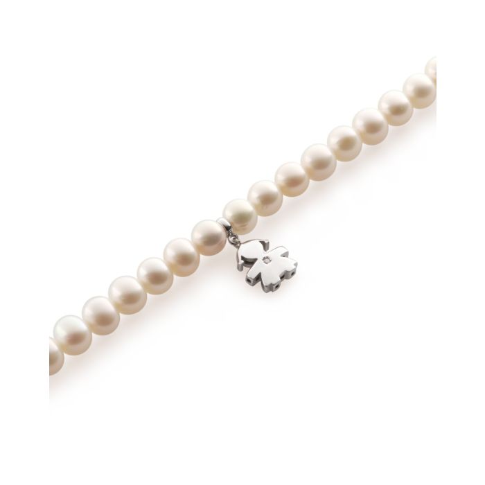 le bebe - collana le perle con sagoma bimba in oro bianco e diamante