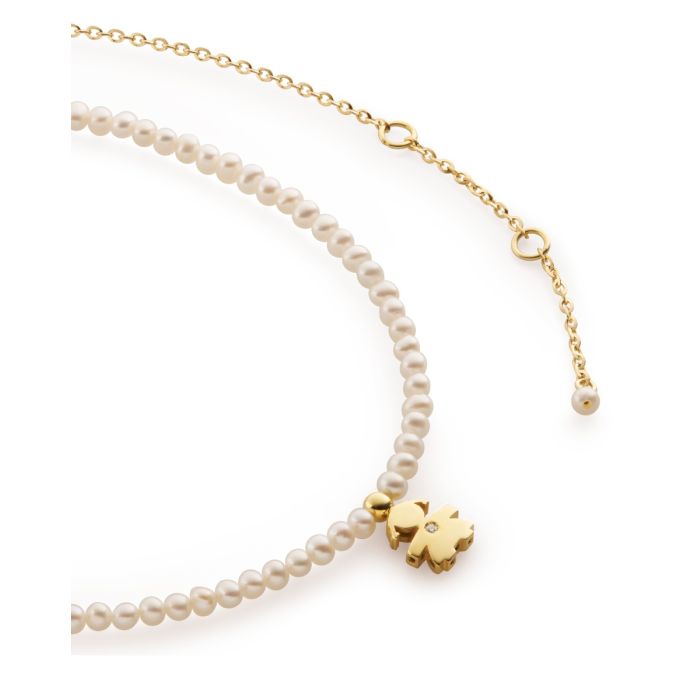 le bebe - collana le perle con sagoma bimba in oro giallo e diamante