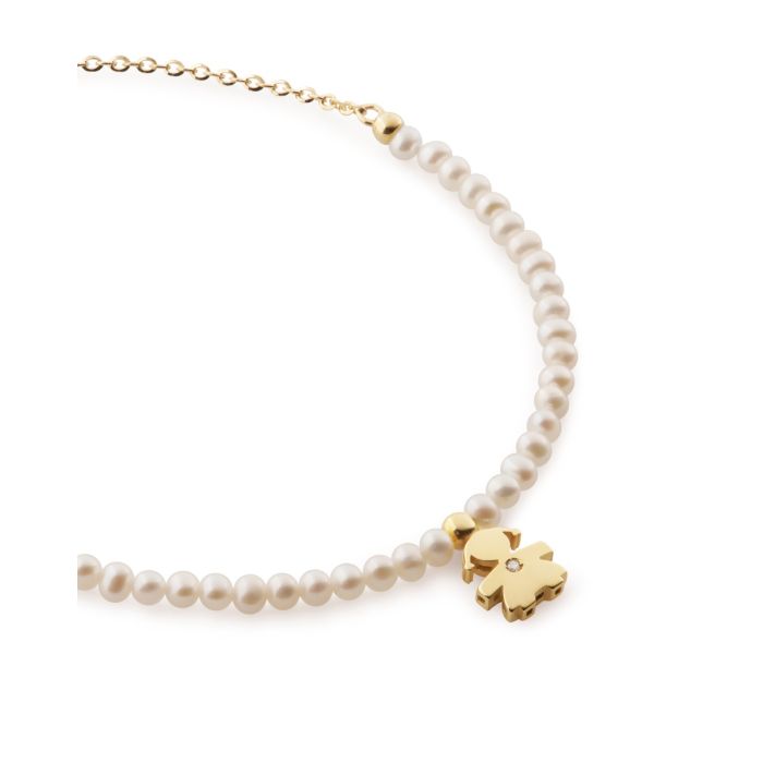 le bebe - bracciale le perle con sagoma bimba in oro giallo e diamante