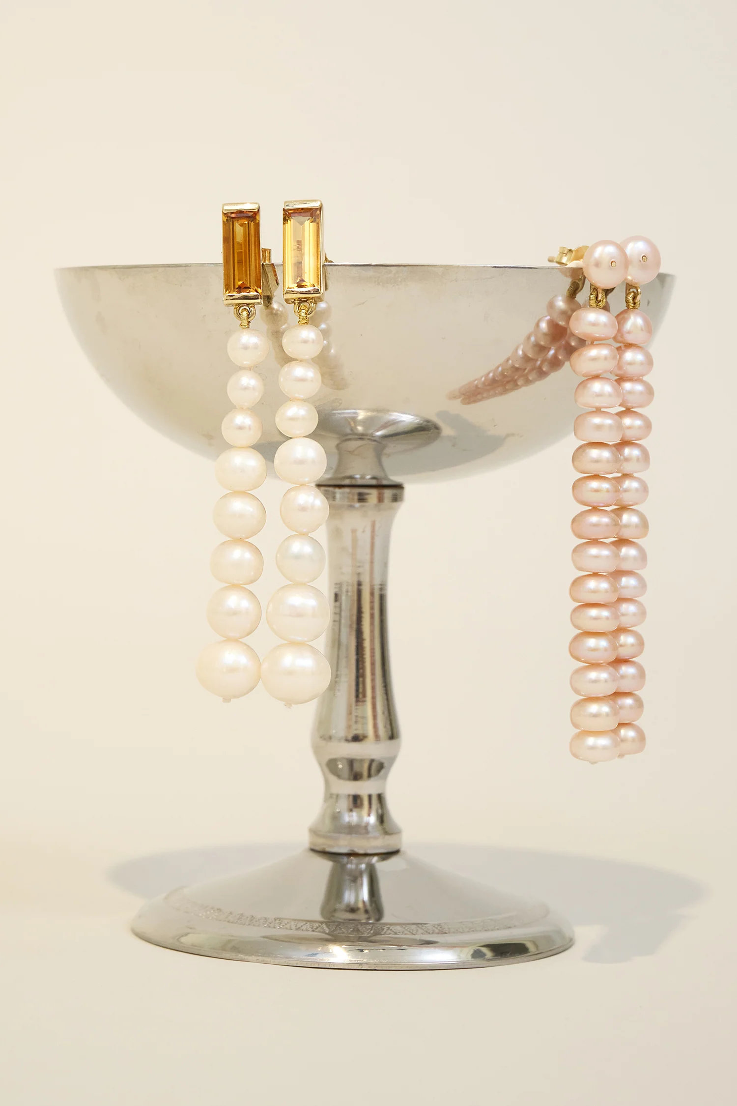 orecchini deco maxi baguette citrino e perle