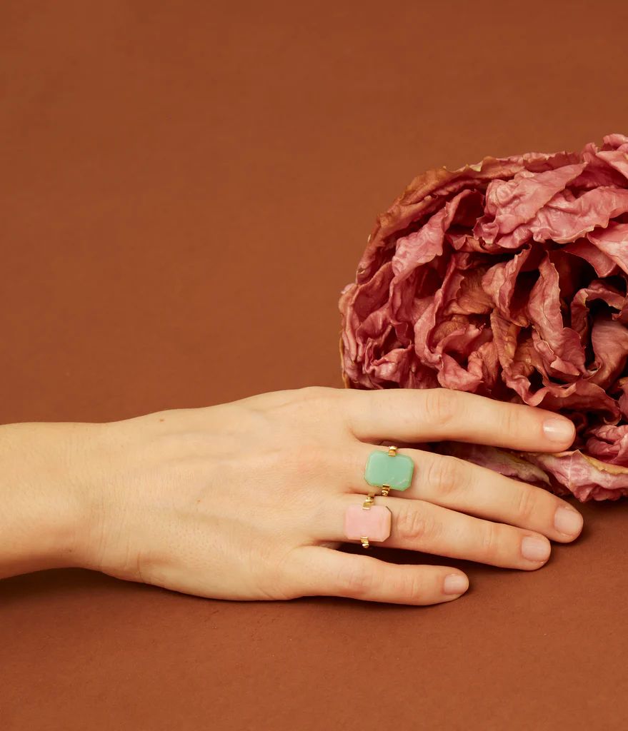 deco sandwich opale rosa + agata verde anello